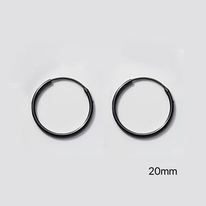 Solid 925 Silver Tiny Small Medium Hoop Earrings-Black 20mm SH022